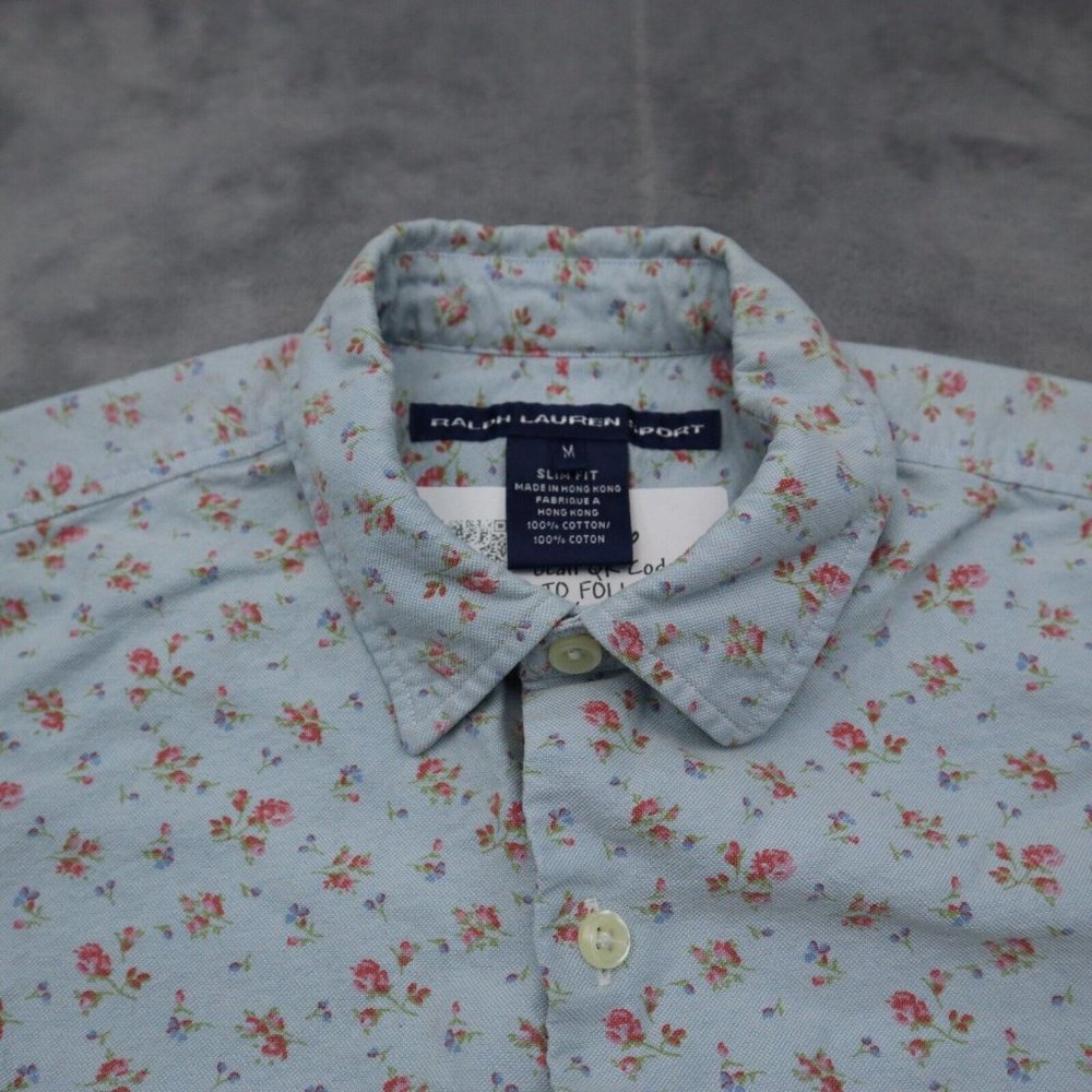 Ralph Lauren Sport Shirt Mens M Blue Floral Button Up Half Sleeve Collared Top - Picture 7 of 16